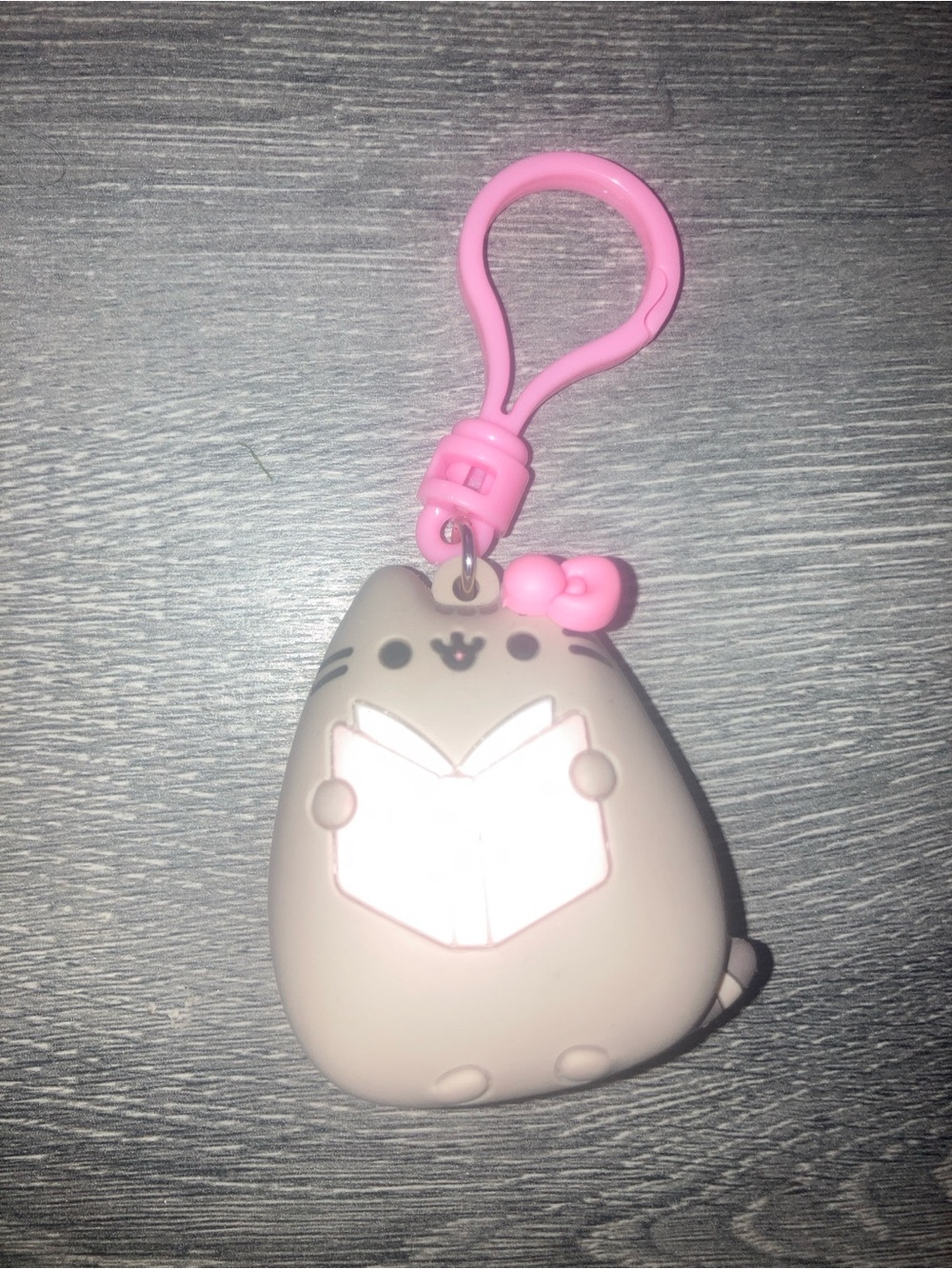 Pusheen Cream Cat Keychain Charm with Pink Clip